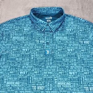BogeyBros Polo Shirt Mens 2XL Excuses Blue Teal All Over Print Performance